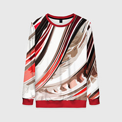 Женский свитшот Волнистая бело-красная абстракция