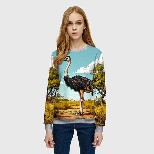 Женский свитшот Страус в природе / 3D-Меланж – фото 3