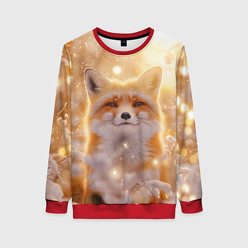 Женский свитшот Лисица и блестящий снег / 3D-Красный – фото 1