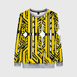 Женский свитшот Чёрно-жёлтые техно полосы на белом фоне
