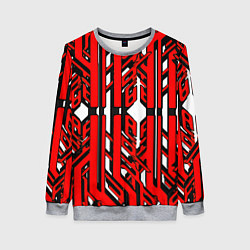 Женский свитшот Чёрно-красные техно полосы на белом фоне