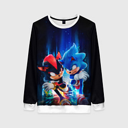 Свитшот женский Соник и Шэдоу бегут наперегонки, цвет: 3D-белый