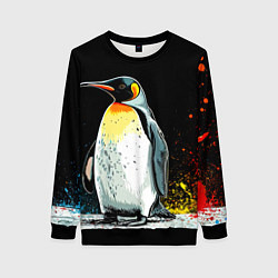 Свитшот женский Пингвин на черном, цвет: 3D-черный