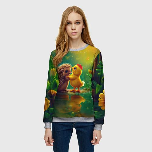 Женский свитшот Цыпленок с ежиком / 3D-Меланж – фото 3