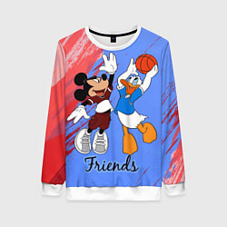 Свитшот женский Микки Маус и Дональд Дак играют в баскетбол, цвет: 3D-белый