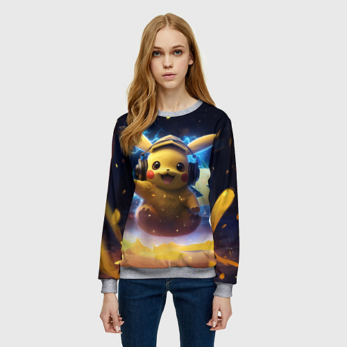 Женский свитшот Пикачу диджей / 3D-Меланж – фото 3