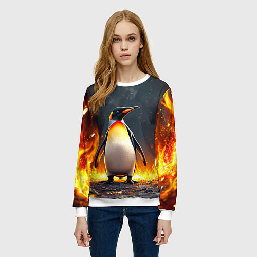 Женский свитшот Пингвин в огне / 3D-Белый – фото 3