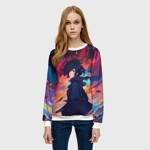 Женский свитшот Аниме девушка и ветер / 3D-Белый – фото 3