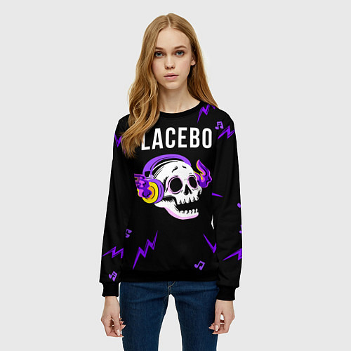 Женский свитшот Placebo неоновый череп / 3D-Черный – фото 3