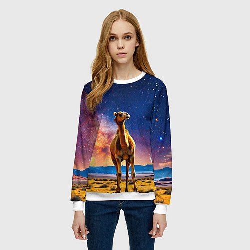 Женский свитшот Верблюд и звездное небо / 3D-Белый – фото 3