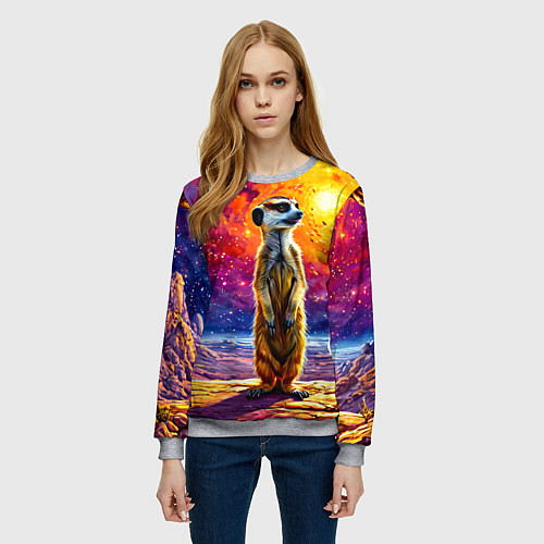 Женский свитшот Сурикат и космическое небо / 3D-Меланж – фото 3