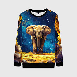 Свитшот женский Слон и космическое небо, цвет: 3D-черный