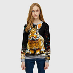 Свитшот женский Заяц на черном, цвет: 3D-меланж — фото 2