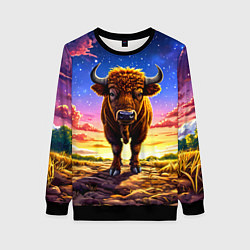 Свитшот женский Буйвол в звездной ночи, цвет: 3D-черный