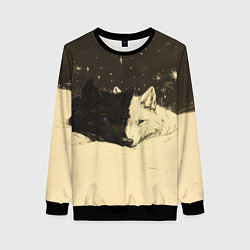 Свитшот женский Белая волчица и черный волк, цвет: 3D-черный