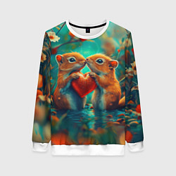 Свитшот женский Влюбленные белки держат сердце, цвет: 3D-белый