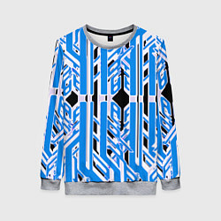 Женский свитшот Бело-синие техно полосы на чёрном фоне