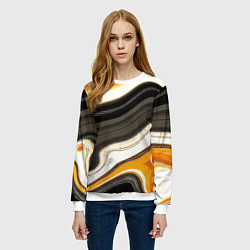 Свитшот женский Волнистые чёрно-жёлтые полосы на белом фоне, цвет: 3D-белый — фото 2