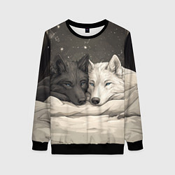 Свитшот женский Волк и волчица лежат вместе, цвет: 3D-черный