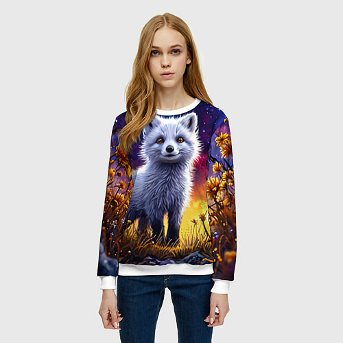 Женский свитшот Песец в звездную ночь / 3D-Белый – фото 3
