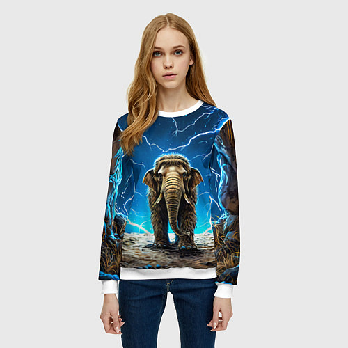 Женский свитшот Мамонт и разряды молний / 3D-Белый – фото 3