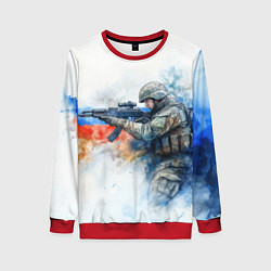 Свитшот женский Русский солдат и флаг России, цвет: 3D-красный