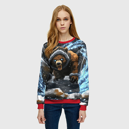 Женский свитшот Злой русский медведь / 3D-Красный – фото 3