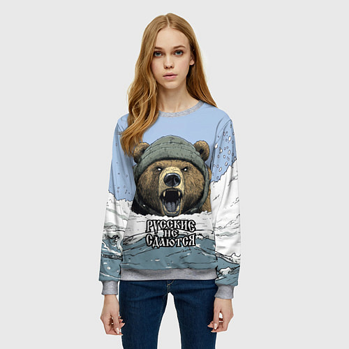 Женский свитшот Русский не сдаются - мощный медведь / 3D-Меланж – фото 3