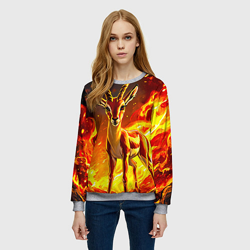 Женский свитшот Газель в огне / 3D-Меланж – фото 3