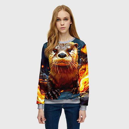 Женский свитшот Выдра в огне / 3D-Меланж – фото 3
