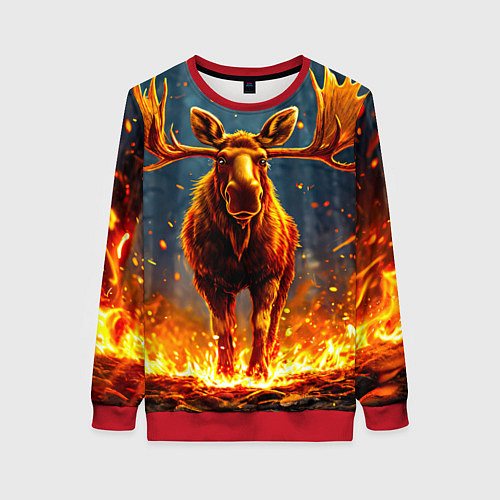 Женский свитшот Лось в огне / 3D-Красный – фото 1