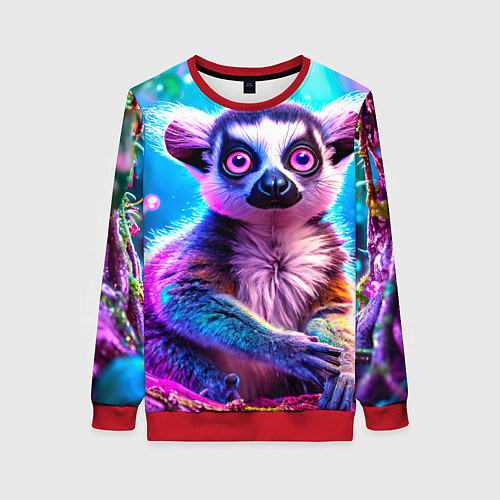 Женский свитшот Лемур в сказочном лесу / 3D-Красный – фото 1