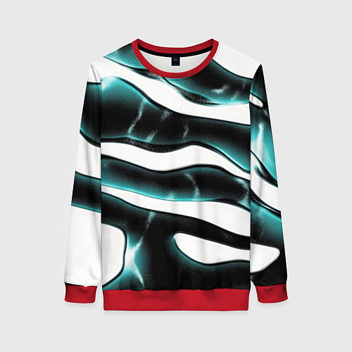 Женский свитшот Абстрактный черно-зеленый камуфляж / 3D-Красный – фото 1