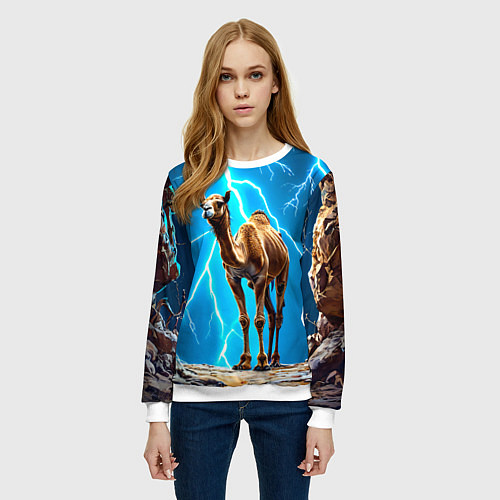 Женский свитшот Верблюд и удар молнии / 3D-Белый – фото 3