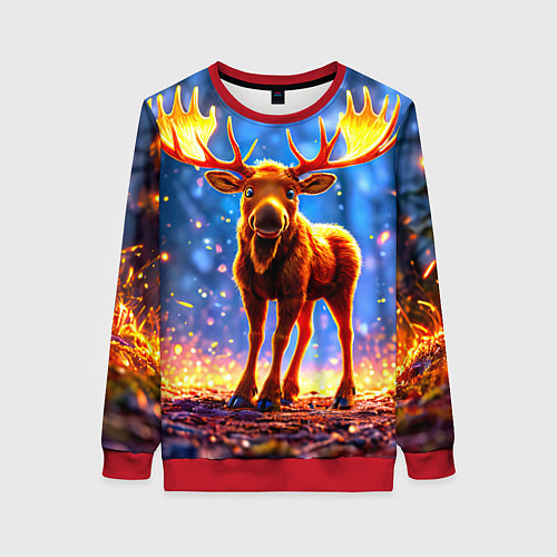 Женский свитшот Лосенок в лесу / 3D-Красный – фото 1