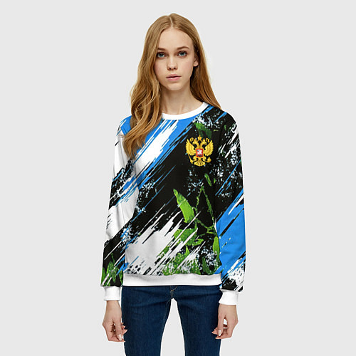 Женский свитшот Герб России на камуфляже / 3D-Белый – фото 3