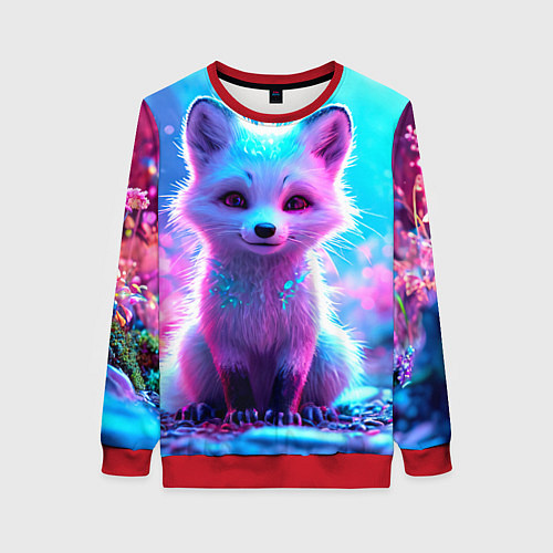 Женский свитшот Песец в неоновом свете / 3D-Красный – фото 1