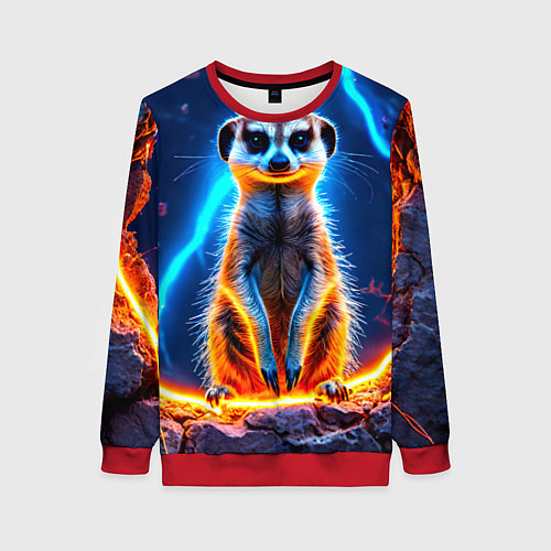 Женский свитшот Сурикат и удар молнии / 3D-Красный – фото 1