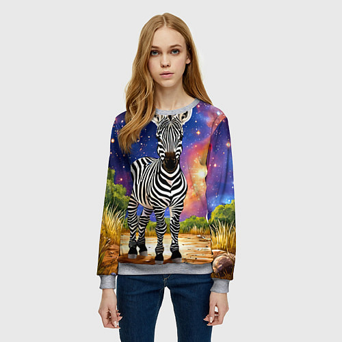 Женский свитшот Зебра в звездную ночь / 3D-Меланж – фото 3