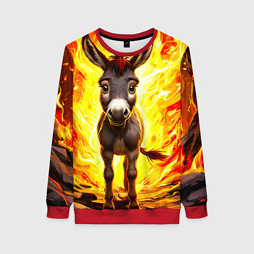 Женский свитшот Ослик в огне / 3D-Красный – фото 1