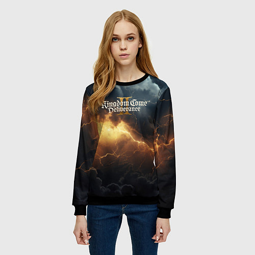 Женский свитшот Kingdom Come Deliverance 2 лого на черном небе / 3D-Черный – фото 3