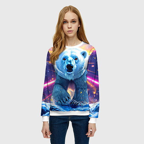 Женский свитшот Белый медведь идет по льдине / 3D-Белый – фото 3