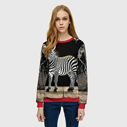 Свитшот женский Зебра на черном, цвет: 3D-красный — фото 2