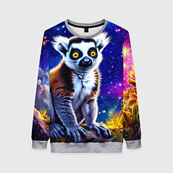 Свитшот женский Лемур и звездная ночь, цвет: 3D-меланж