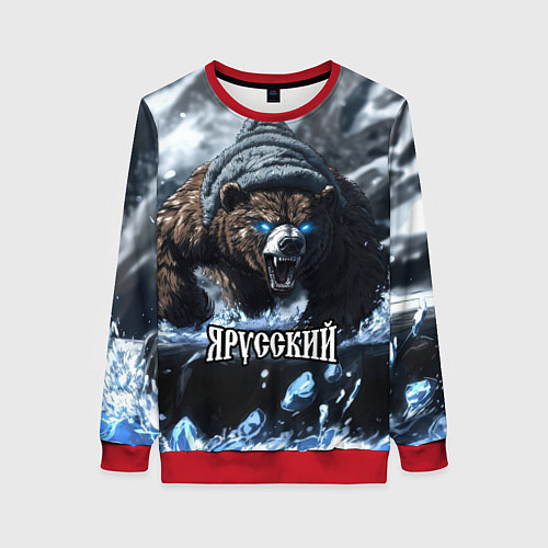 Женский свитшот Я русский - агрессивный медведь / 3D-Красный – фото 1