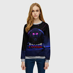 Свитшот женский Россия агрессивный медведь, цвет: 3D-меланж — фото 2