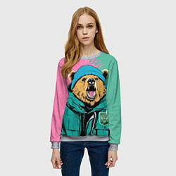 Свитшот женский Злой медведь в зимней одежде, цвет: 3D-меланж — фото 2