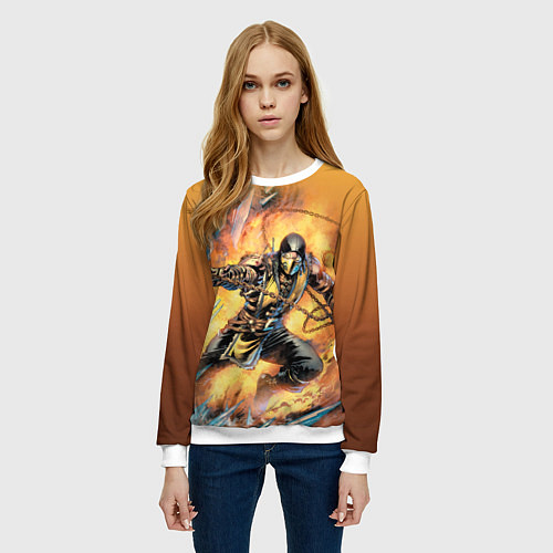 Женский свитшот Scorpion - Mortal Kombat / 3D-Белый – фото 3