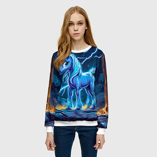 Женский свитшот Лошадка в разрядах молнии / 3D-Белый – фото 3