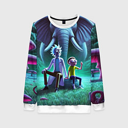 Свитшот женский Рик и Морти - портрет на фоне слона, цвет: 3D-белый